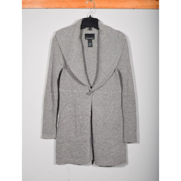 Cynthia Rowley Angora Wool Blend Gray Shawl Collar Long Cardigan Sweater Sz M - Picture 1 of 3